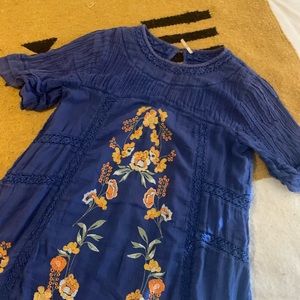 Free People Embroidered Baby Doll Dress with Slip